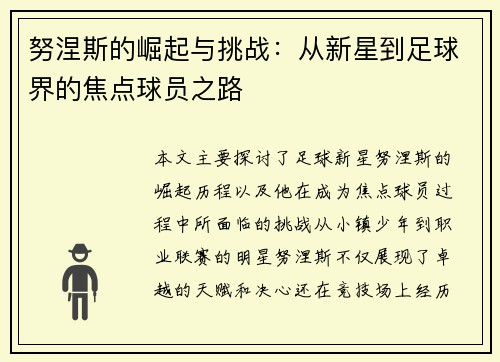 努涅斯的崛起与挑战：从新星到足球界的焦点球员之路