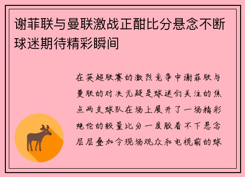 谢菲联与曼联激战正酣比分悬念不断球迷期待精彩瞬间